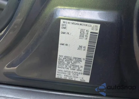 2016 Nissan Altima 2.5 S from USA, damaged, VIN 1N4AL3AP1GN339569